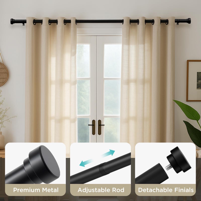 Joydeco Black Curtain Rods for Windows - Adjustable Curtain Rods for Windows 16 to 120 inches, 1 inch Diameter Heavy Duty Decorative Window Single Rod Set with Aluminium Finials - Image 3