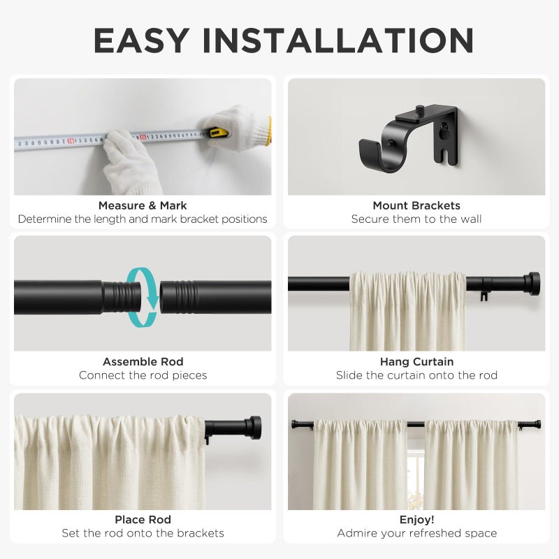 Joydeco Black Curtain Rods for Windows - Adjustable Curtain Rods for Windows 16 to 120 inches, 1 inch Diameter Heavy Duty Decorative Window Single Rod Set with Aluminium Finials - Image 5