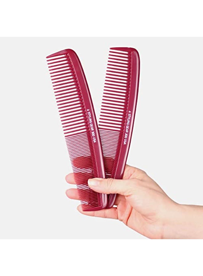 Styling Gear No 300 Large Comb 85 Specialty Hair Styling Cutting Comb for Barbers and Stylists Burgundy 2 Pc - Image 1