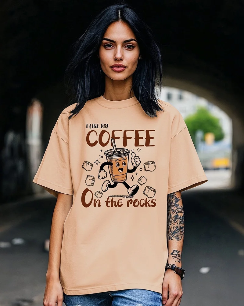 bewakoof Women's Ginger Root Brown Coffee On The Rocks Graphic Printed Oversized T-shirt