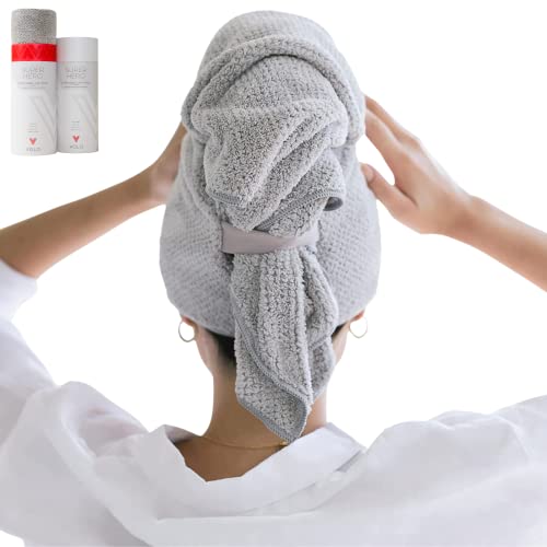 VOLO Super Hero XL Hair Towel Super Absorbent Quick Dry Nanoweave Reduces Dry Time by 50 Large Wrap for All Hair Types Super Hero Luna Gray Tube - Image 2
