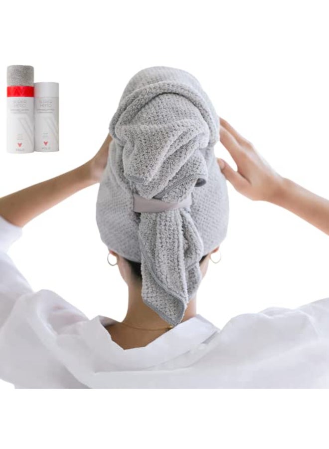 VOLO Super Hero XL Hair Towel Super Absorbent Quick Dry Nanoweave Reduces Dry Time by 50 Large Wrap for All Hair Types Super Hero Luna Gray Tube - Image 1