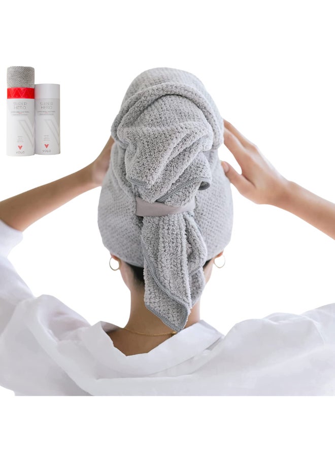 VOLO Super Hero XL Hair Towel Super Absorbent Quick Dry Nanoweave Reduces Dry Time by 50 Large Wrap for All Hair Types Super Hero Luna Gray Tube - Image 3