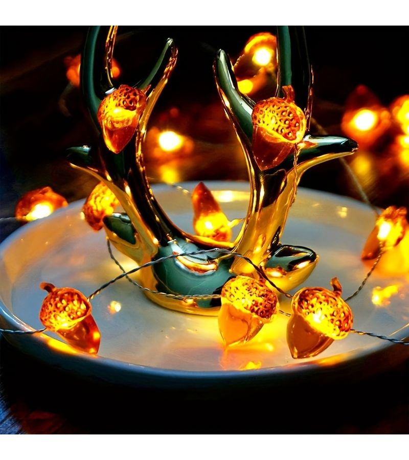 78.74 بوصة، أضواء LED على شكل جوز البلوط والصنوبر، 20 ضوءً، تعمل بالبطارية - Image 5
