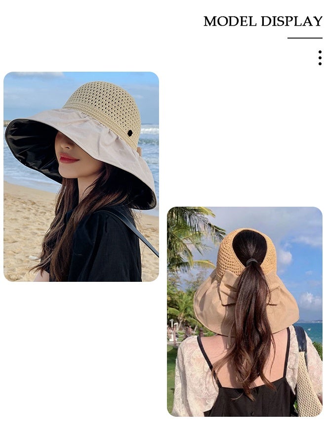 DUNISO Women's Foldable Sun Hat Big Bowknot Summer Wide Brim Roll Up Beach Cap Summer Solid Travel Beach Bucket Hats UV Protection UPF50+ for Vacation Outdoor Activities - Image 4