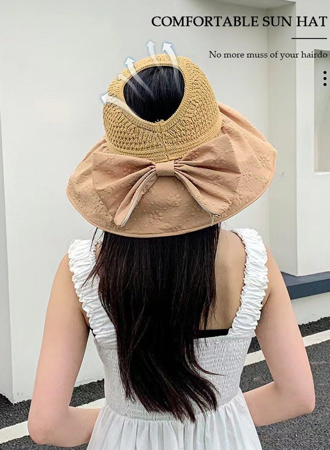 DUNISO Women's Foldable Sun Hat Big Bowknot Summer Wide Brim Roll Up Beach Cap Summer Solid Travel Beach Bucket Hats UV Protection UPF50+ for Vacation Outdoor Activities - Image 3