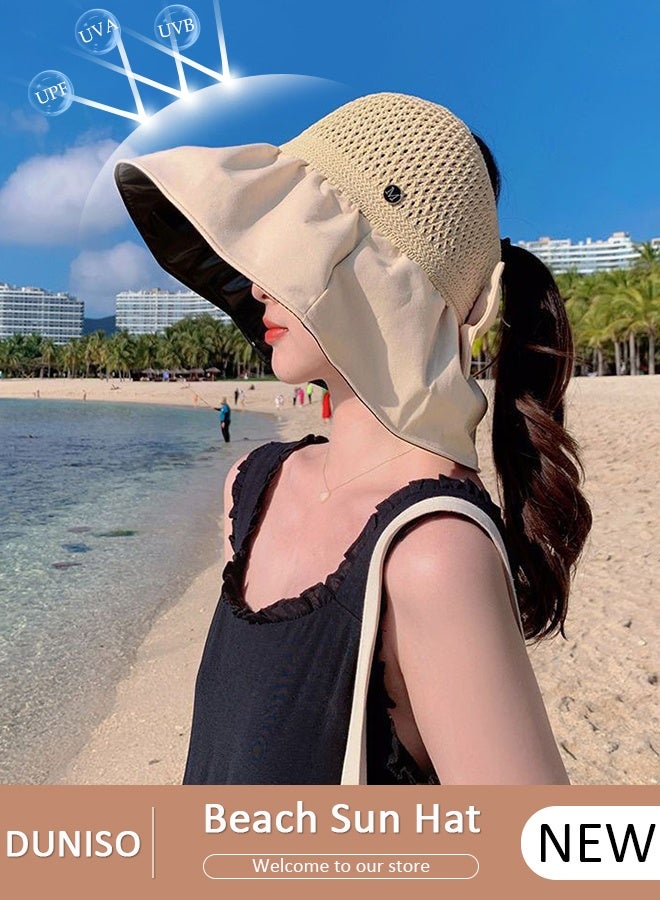 DUNISO Women's Foldable Sun Hat Big Bowknot Summer Wide Brim Roll Up Beach Cap Summer Solid Travel Beach Bucket Hats UV Protection UPF50+ for Vacation Outdoor Activities - Image 1
