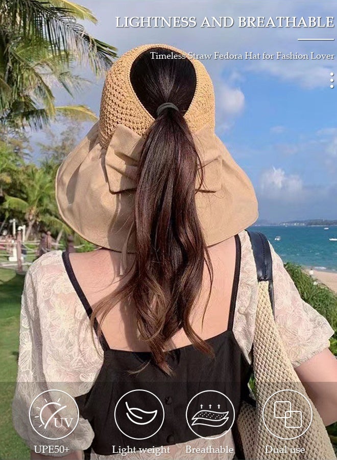 DUNISO Women's Foldable Sun Hat Big Bowknot Summer Wide Brim Roll Up Beach Cap Summer Solid Travel Beach Bucket Hats UV Protection UPF50+ for Vacation Outdoor Activities - Image 2