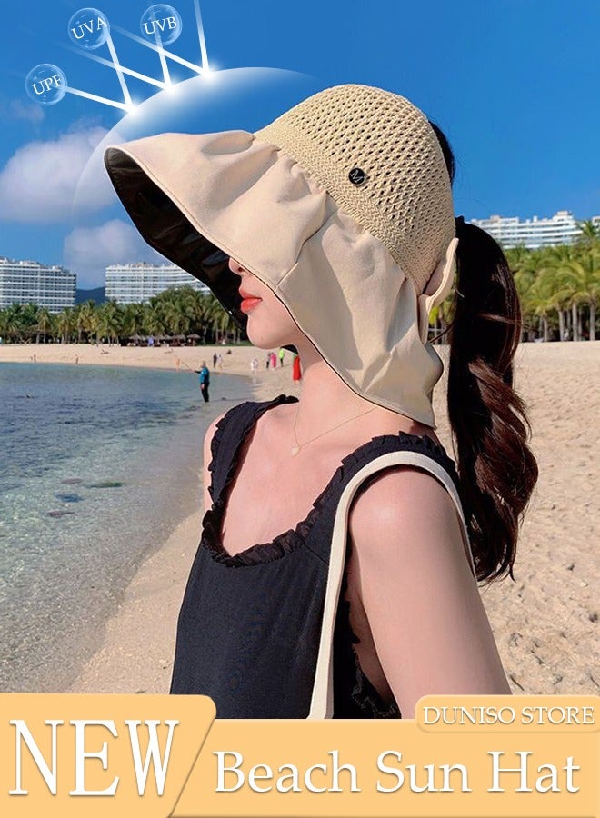 DUNISO Women's Foldable Sun Hat Big Bowknot Summer Wide Brim Roll Up Beach Cap Summer Solid Travel Beach Bucket Hats UV Protection UPF50+ for Vacation Outdoor Activities - Image 1