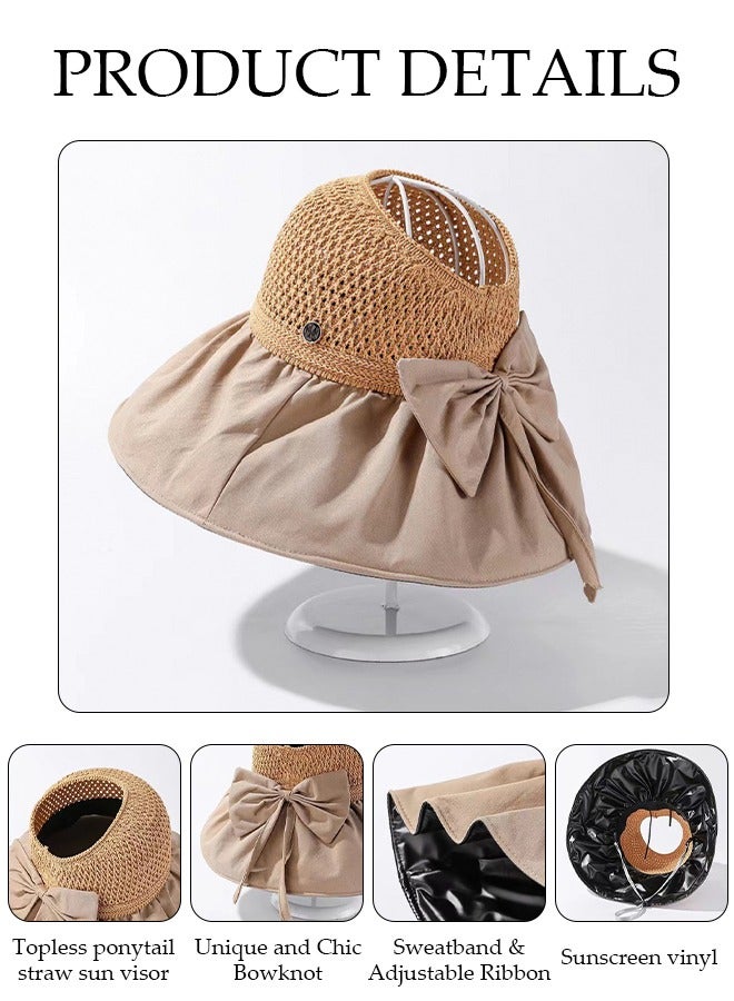 DUNISO Women's Foldable Sun Hat Big Bowknot Summer Wide Brim Roll Up Beach Cap Summer Solid Travel Beach Bucket Hats UV Protection UPF50+ for Vacation Outdoor Activities - Image 3