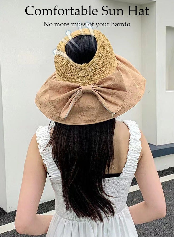 DUNISO Women's Foldable Sun Hat Big Bowknot Summer Wide Brim Roll Up Beach Cap Summer Solid Travel Beach Bucket Hats UV Protection UPF50+ for Vacation Outdoor Activities - Image 5