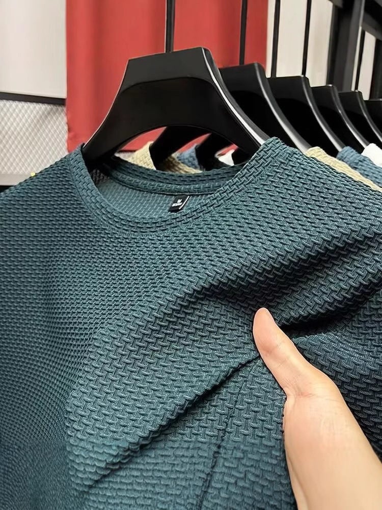 Cross-Border Cheap Men's Short-Sleeved Mesh Bamboo Ice Silk T-Shirt Casual and Versatile Summer Elastic Slim Top Cool - Image 5