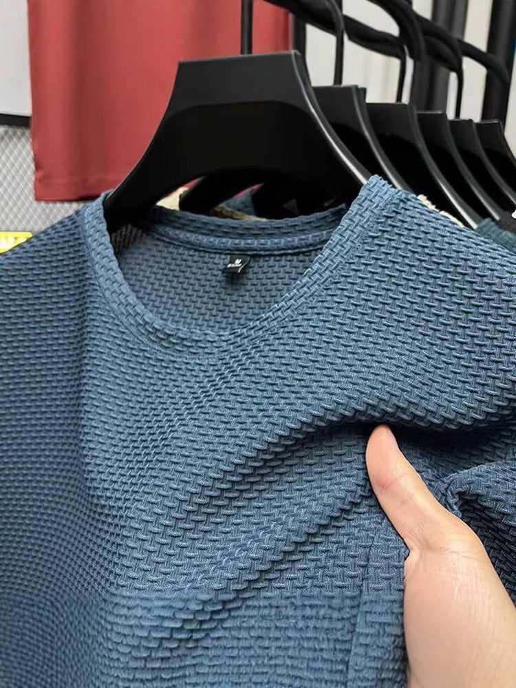 Cross-Border Cheap Men's Short-Sleeved Mesh Bamboo Ice Silk T-Shirt Casual and Versatile Summer Elastic Slim Top Cool - Image 3