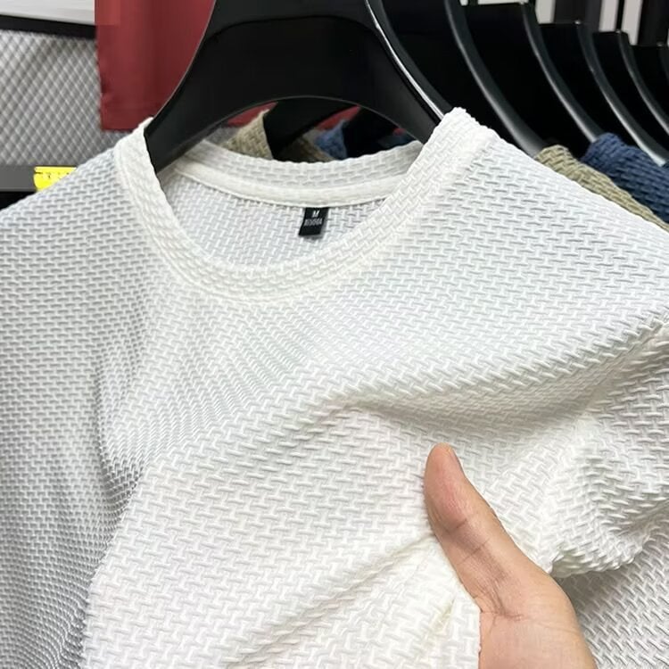 Cross-Border Cheap Men's Short-Sleeved Mesh Bamboo Ice Silk T-Shirt Casual and Versatile Summer Elastic Slim Top Cool - Image 1