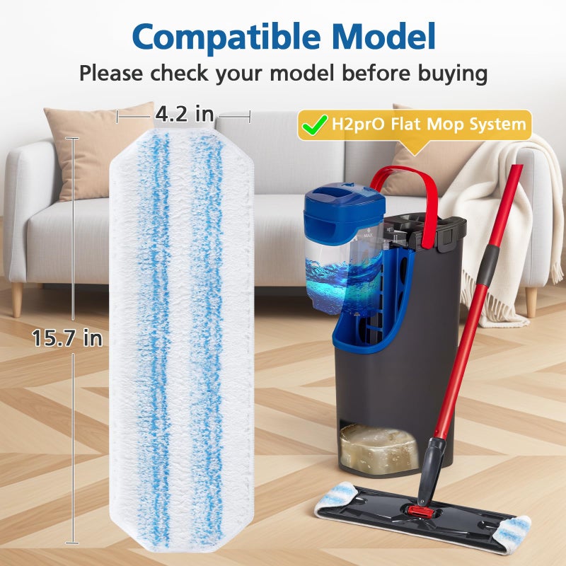 Caehomly 6 Pack H2prO Mop Pads Compatible with O Ceda H2PrO Flat Mop System, 100% Microfiber Mop Head Replacements, Washable and Reusable for H2prO Mop Refills, White - Image 2