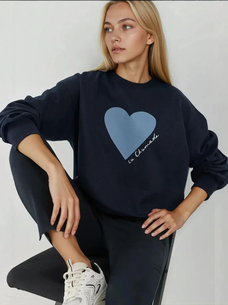 HICCUP Printed Crew Neck Raised Sweatshirt