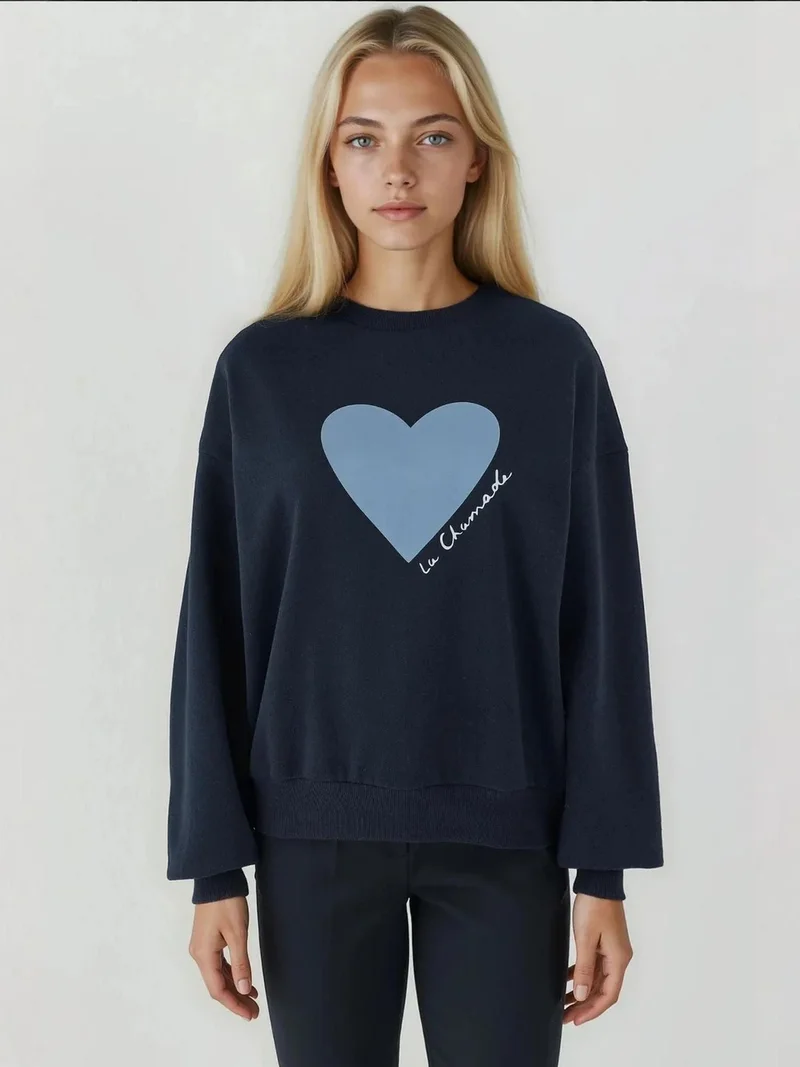 HICCUP Printed Crew Neck Raised Sweatshirt