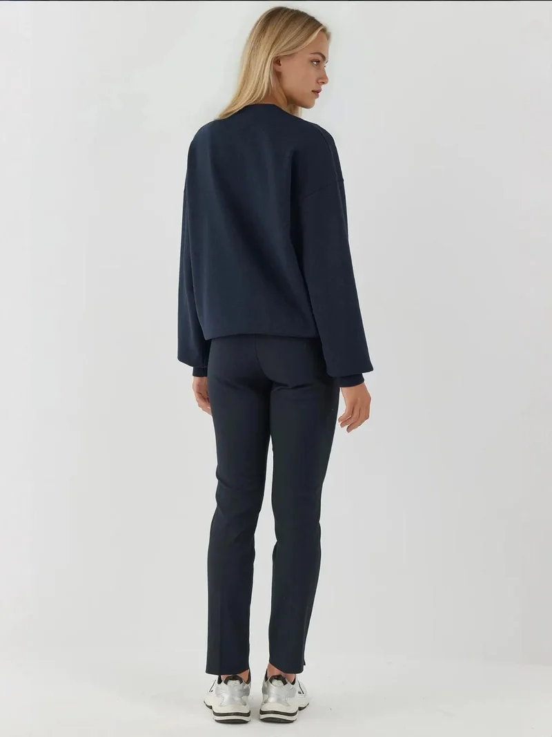 Hiccup Navy Blue Printed Crew Neck Raised Sweatshirt for Women | Best Price UAE