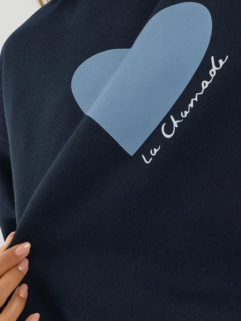 Hiccup Navy Blue Printed Crew Neck Raised Sweatshirt for Women | Best Price UAE