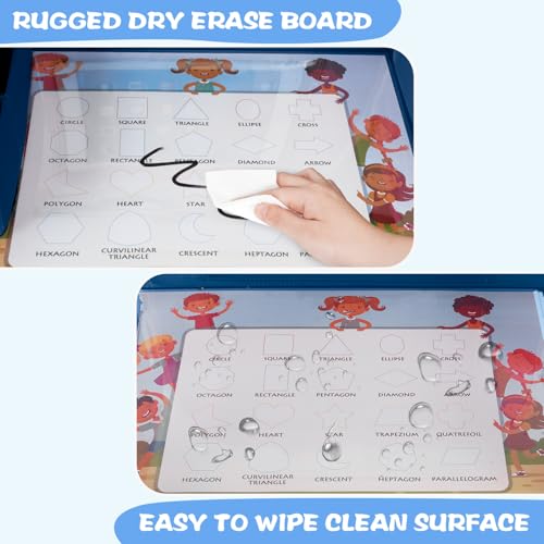MENZOKE Kids Travel Tray for Toddler Car Seat, Toddler Gift for Boy Activities with Dry Erase Board & iPad Holder Stand, Road Trip Essentials Accessories Lap Tray for Boy as Birthday Gift, Dark Blue - Image 4
