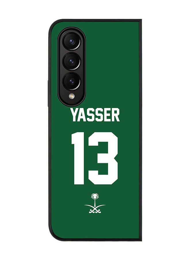Stylizedd Rugged Black edge case for Samsung Galaxy Z Fold4 Slim fit Soft Case Flexible Rubber Edges Anti Drop TPU Gel Thin Cover - Football Team - Saudi Arabia Player Name - Yasser - Image 1