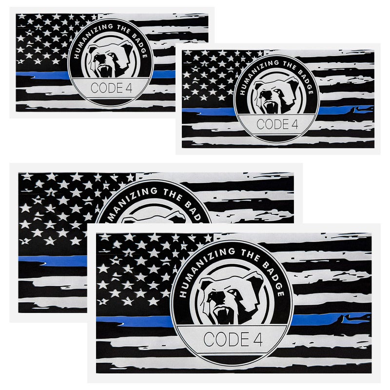 FSTURIOS 4PCS Thin Blue Line Sticker Code 4, Police Support Sticker American Flag Thin Line Decal, Waterproof Thin Line Flag Stickers Support Law Enforcement for Car Window Laptop (Small+Larger) - Image 1