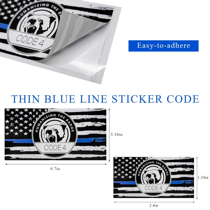 FSTURIOS 4PCS Thin Blue Line Sticker Code 4, Police Support Sticker American Flag Thin Line Decal, Waterproof Thin Line Flag Stickers Support Law Enforcement for Car Window Laptop (Small+Larger) - Image 2