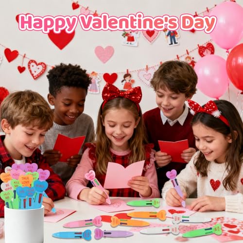 Zhirlyn Mini Multicolor Pens in One 4-in-1 Cute Fun Pens Bulk for Kids, Kawaii Cool Ballpoint Pen for Birthdays Classroom Gifts for Students Teacher School Supplies (Valentine, 24) - Image 5