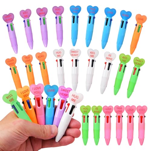 Zhirlyn Mini Multicolor Pens in One 4-in-1 Cute Fun Pens Bulk for Kids, Kawaii Cool Ballpoint Pen for Birthdays Classroom Gifts for Students Teacher School Supplies (Valentine, 24) - Image 1