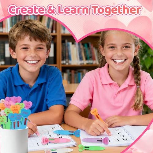 Zhirlyn Mini Multicolor Pens in One 4-in-1 Cute Fun Pens Bulk for Kids, Kawaii Cool Ballpoint Pen for Birthdays Classroom Gifts for Students Teacher School Supplies (Valentine, 24) - Image 3