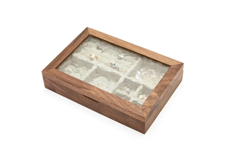 pandapark Wooden Jewelry Box with Glass Lid, Multi-Compartment Storage Display Case, Walnut Brown (Silver Walnut) - Image 4