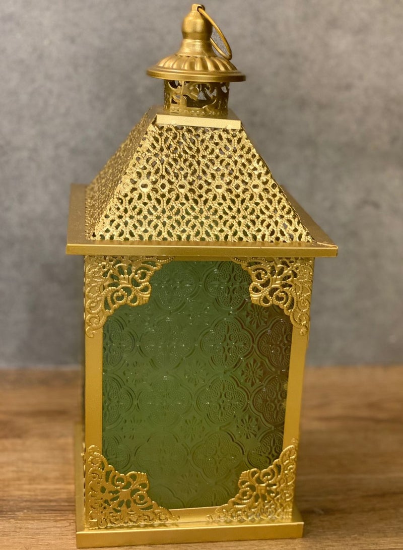 فانوس رمضان علبة فولاذية ذهبية زجاجية متعددة الألوان - Image 1