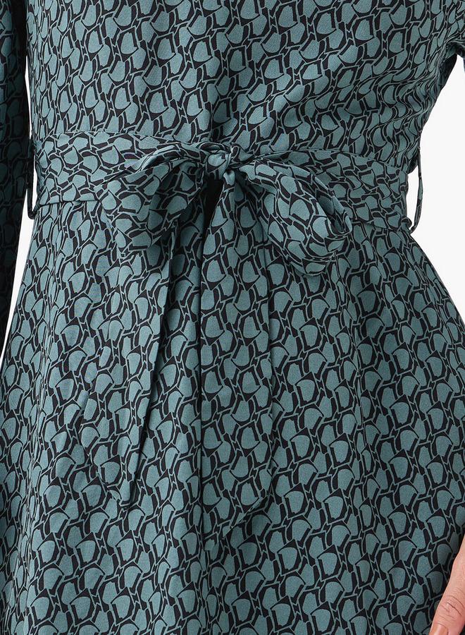 Splash FAV Abstract Print Mini Dress with High Neck and Tie-Up Belt - Image 4