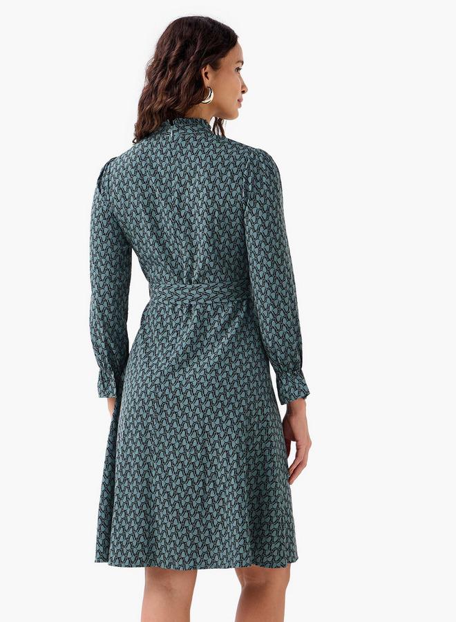 Splash FAV Abstract Print Mini Dress with High Neck and Tie-Up Belt - Image 3