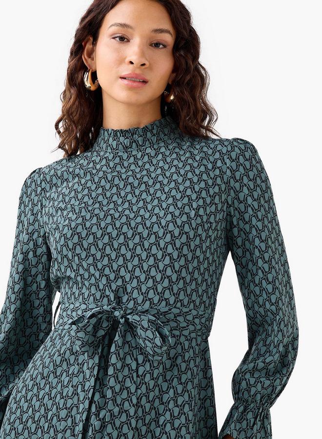 Splash FAV Abstract Print Mini Dress with High Neck and Tie-Up Belt - Image 5