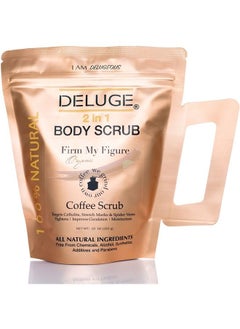 Deluge Coffee Scrub for Cellulite and Stretch Marks, Body Exfoliant and Hydrating Cellulite Treatment with Shea Butter, Coconut Oil and Dead Sea Salt Firms, Tones and Moisturizes Skin (10 oz)