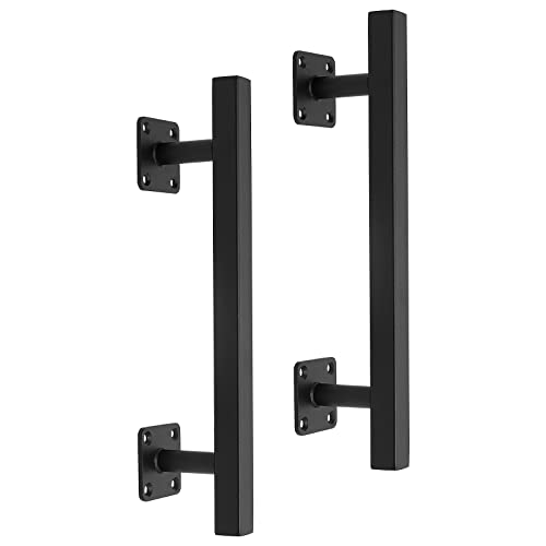 Purife 12 Square Sliding Barn Door Handles and Pulls Pack of 2 Black Vintage Gate Pull Hanlde Iron Handle for Gates Garage Sheds Outdoor Fence Interior Closet Handles - Image 3