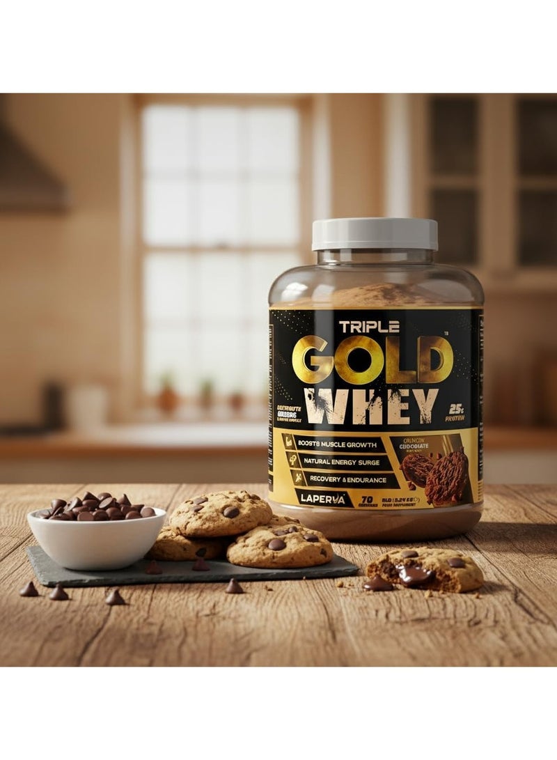 Laperva Triple Gold Whey Boost Muscle Growth Recovery  Crunch Chocolate 5 LB - Image 2