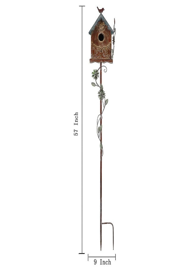 MOCOME Baroque Cottage Bird House Stake for Outside with Pole, Distressed Metal Birdhouse Stand for Outdoor Garden,Purple - Image 5
