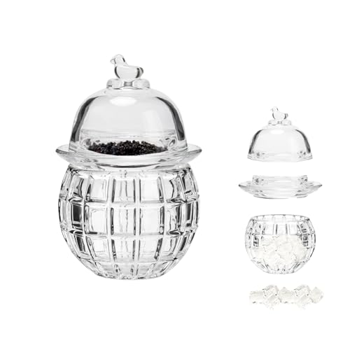 GCFTIFF caviar serving setChilled bowl Glass Caviar Dish With Lidsice bowls to keep food cold Elegant Serving Tray for Caviar Shrimp and Party Appetizers dip bowl ice cream Checkered - Image 1