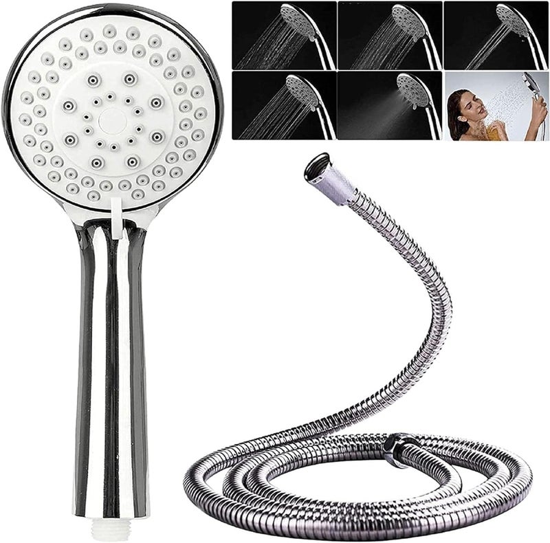 Handheld Shower Head High Pressure Powerful Flow 5 Modes with 1.5M Adjustable Chrome Hose - Silver - Image 5