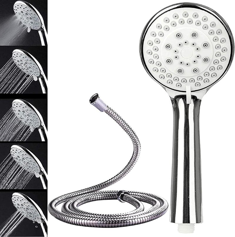 Handheld Shower Head High Pressure Powerful Flow 5 Modes with 1.5M Adjustable Chrome Hose - Silver - Image 3