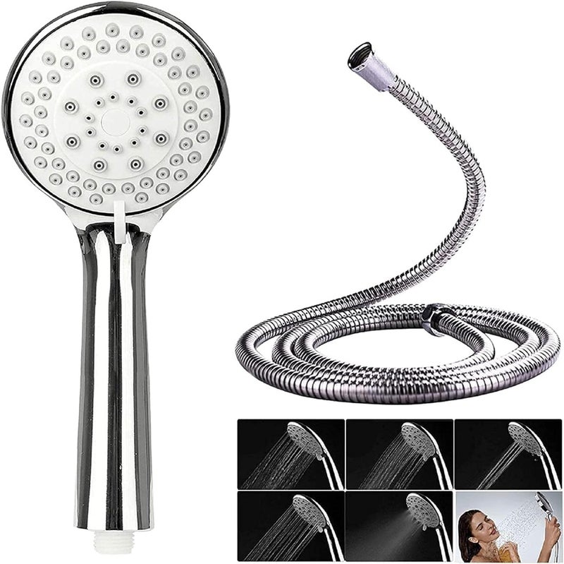 Handheld Shower Head High Pressure Powerful Flow 5 Modes with 1.5M Adjustable Chrome Hose - Silver - Image 4