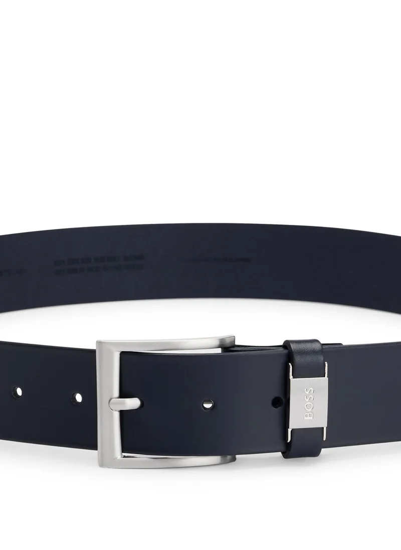 BOSS Italian-leather belt with logo keeper and brushed hardware