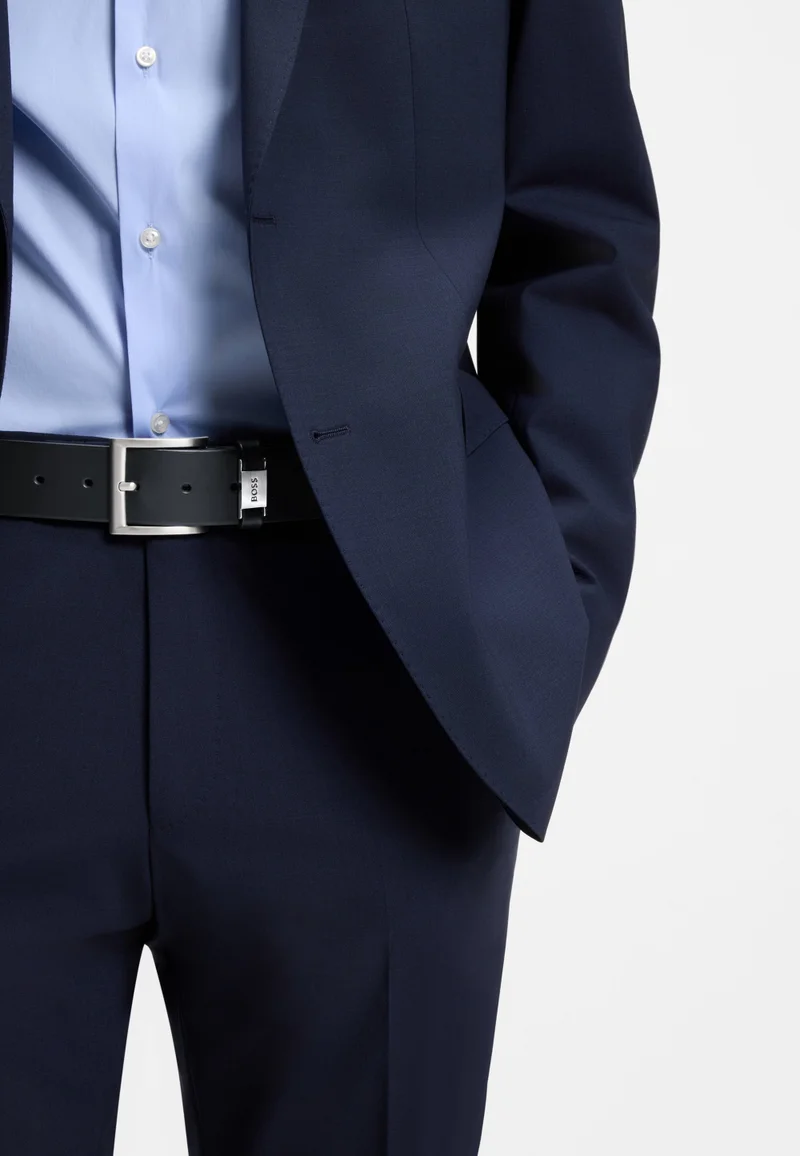 BOSS Dark Blue Italian-leather belt with logo keeper and brushed hardware for Men | Best Price UAE
