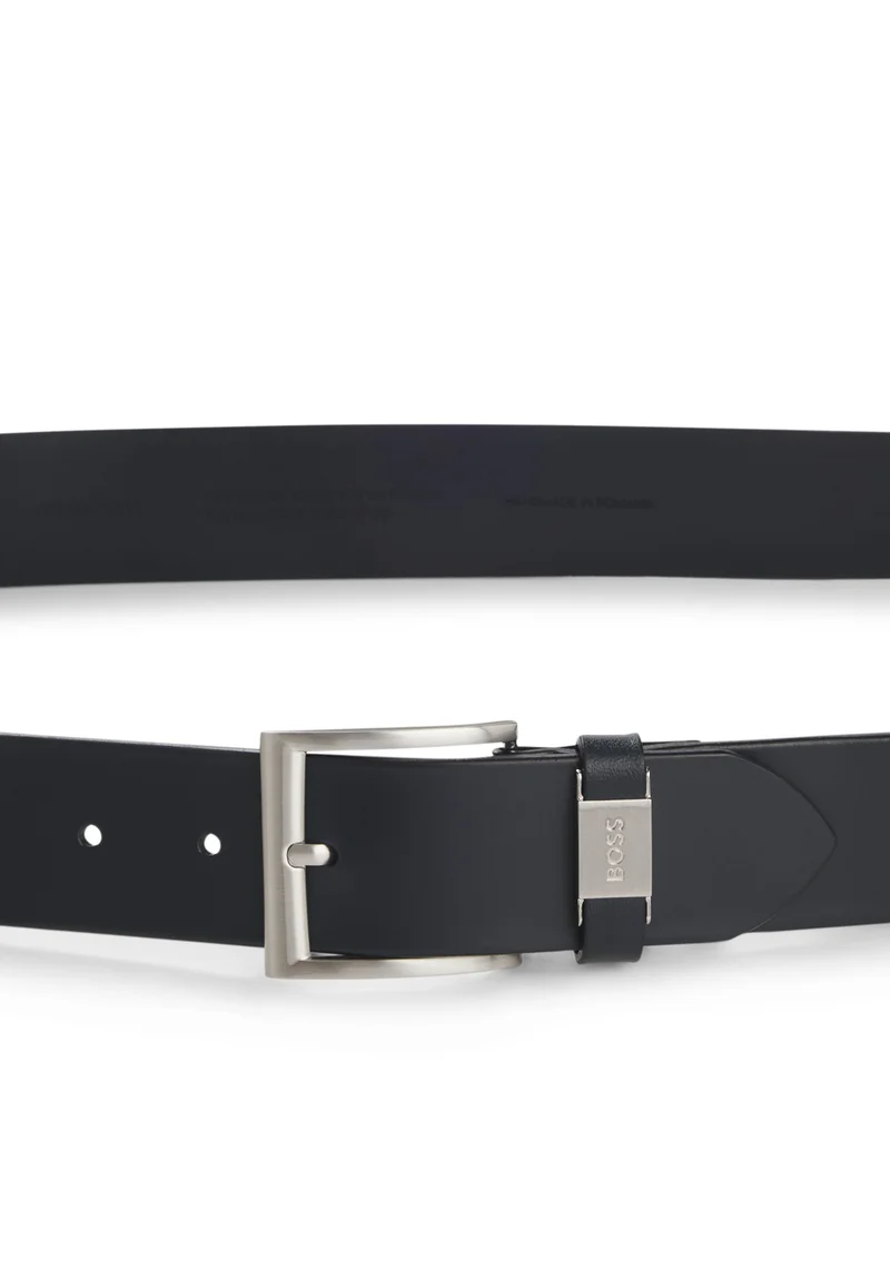 BOSS Dark Blue Italian-leather belt with logo keeper and brushed hardware for Men | Best Price UAE