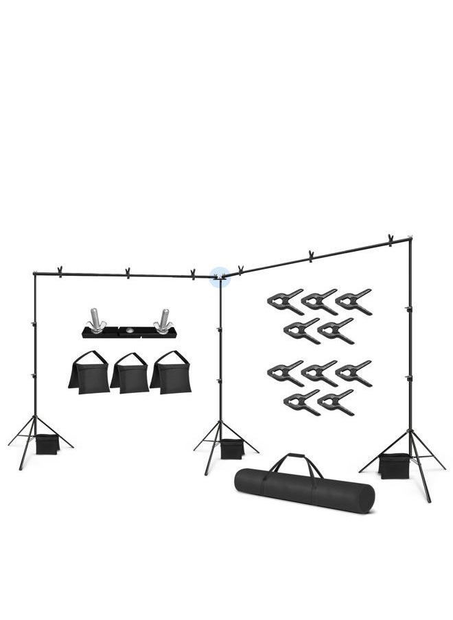 JS JULIUS STUDIO Julius Studio [Enhanced Heavy Duty] 20.1 x 8 ft. (W x H) Backdrop Stands, 300° Degree Crossbar Rotatable Angle Adjustable Double Dual Crossbar Extender Mount, Strong Background Support, JSAG794  - Image 1
