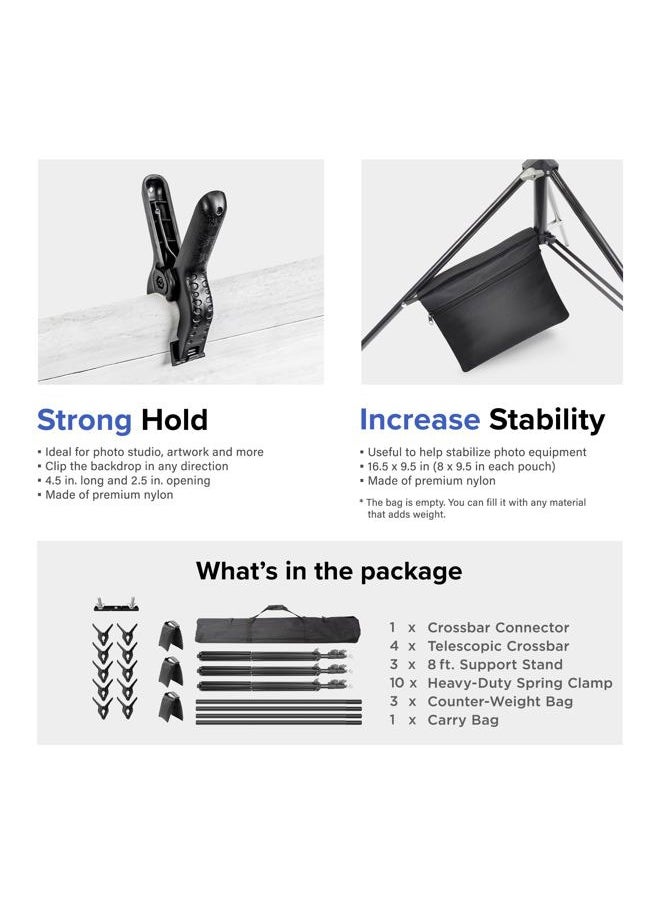 Julius Studio [Enhanced Heavy Duty] 20.1 x 8 ft. (W x H) Backdrop Stands, 300° Degree Crossbar Rotatable Angle Adjustable Double Dual Crossbar Extender Mount, Strong Background Support, JSAG794