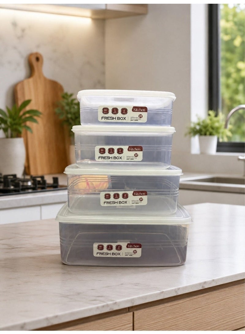 Fresh Box Food Storage Container Set with Lids – BPA Free, Microwave, Freezer & Dishwasher Safe | 4-Piece Clear Plastic Kitchen Storage Containers