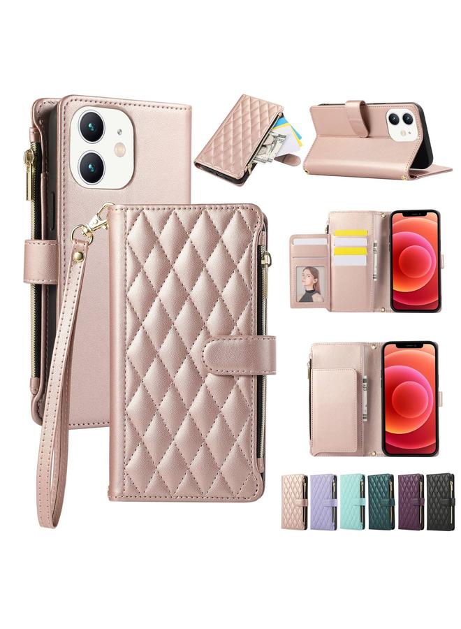 اس-توب جراب هاتف iPhone 11 من الجلد مع سحاب معيني الشكل - Image 1